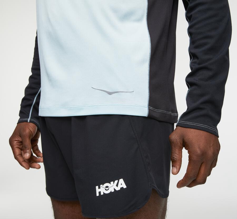 Hoka Australia One One Performance Long Sleeve - Mens Tops Blue/Black - ZWLUV-2019